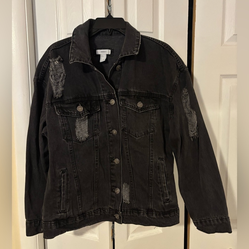Forever 21 Black Distressed Denim Jacket